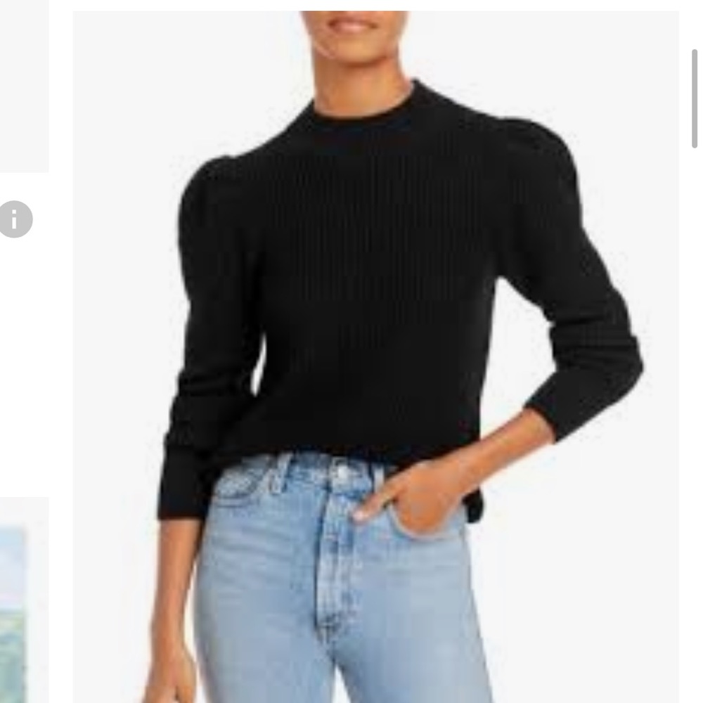 AQUA puff sleeve mock neck sweater